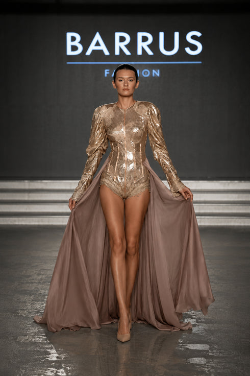 Long Sleeve Sequin Dress With Strap On Skirt