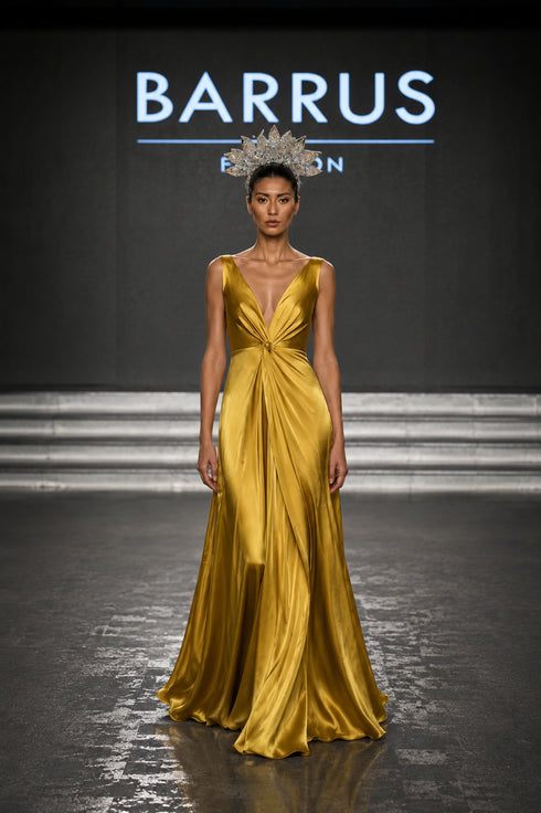 Front Slit Detailed Silk Dress
