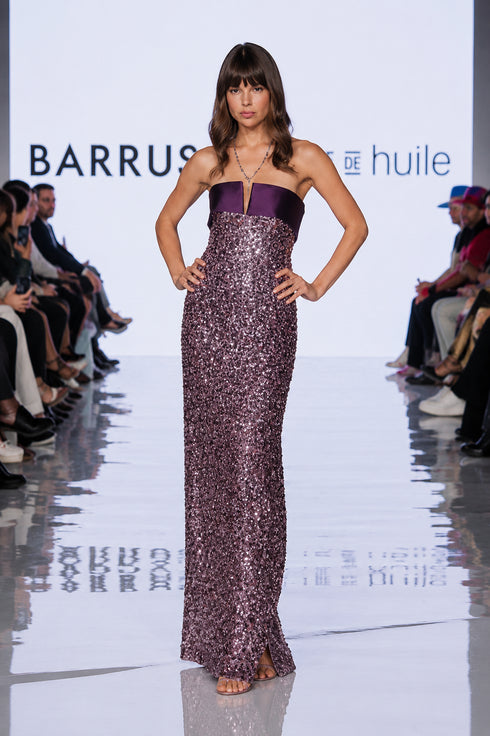 Purple Sequin Strapless Gown