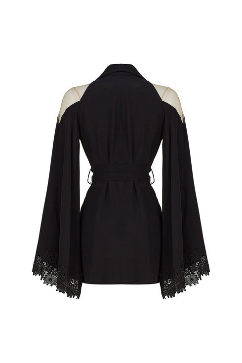 LACE DETAILED BLACK KIMONO