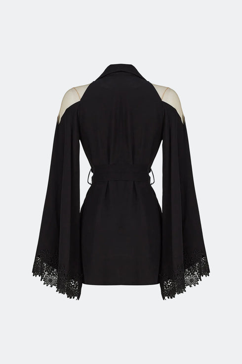 Lace Detailed Black Kimono