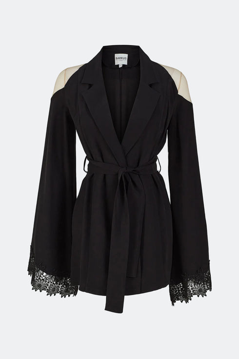 Lace Detailed Black Kimono