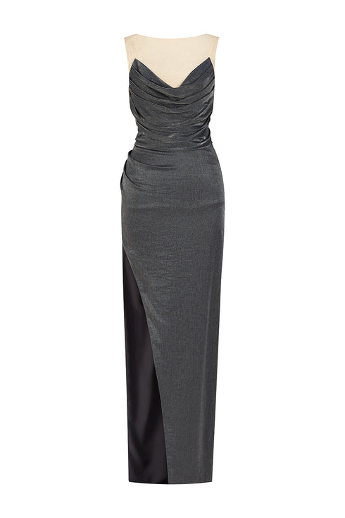 COWL NECK DEEP SLIT DRESS