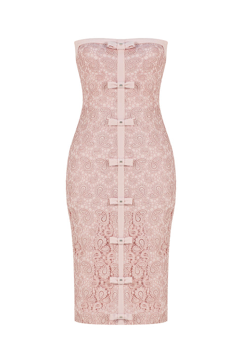LIGHT PINK BOW TIE DETAILED PENCIL DRESS