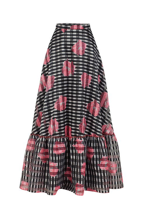 FLORAL PRINT FLOUNCE LONG SKIRT