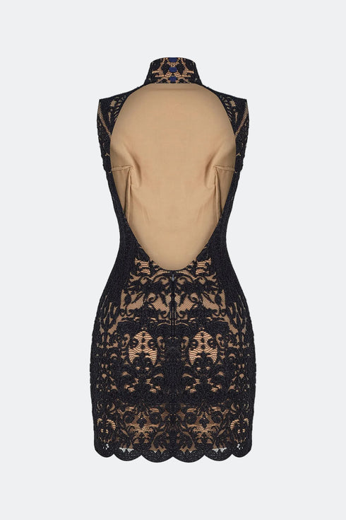 Dark Navy Blue High Neck Mini Dress