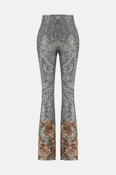 Silver Sequin High Waist Flared Trousers
