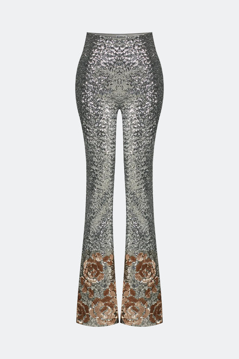 Silver Sequin High Waist Flared Trousers
