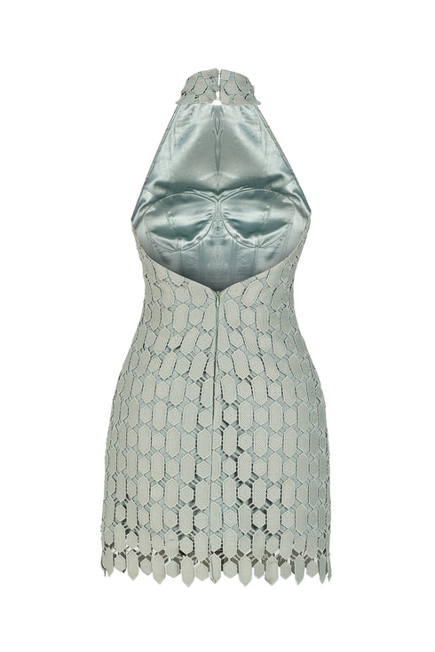 LEAF HALTER NECK MINI DRESS