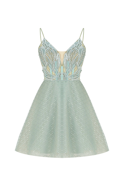 MONARCH V NECK STRAPS MINI DRESS