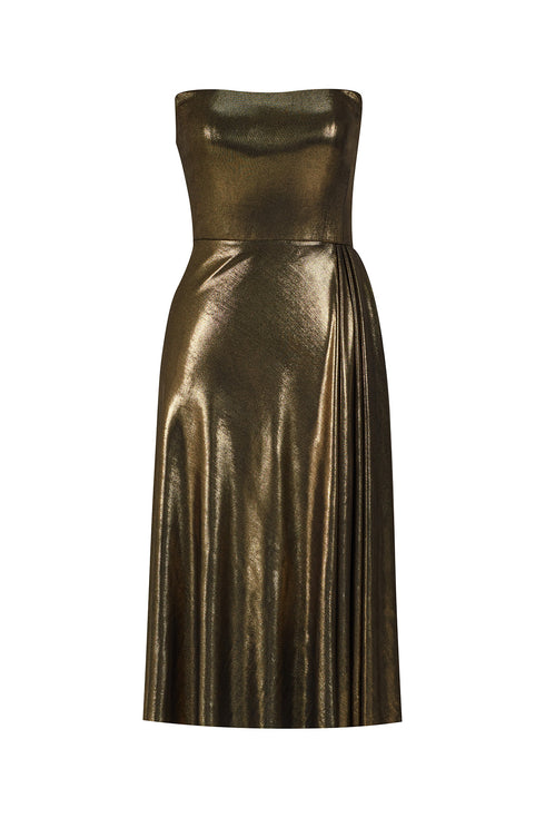 STRAPLESS SQUARE NECK MIDI DRESS