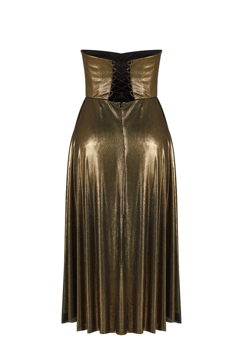 STRAPLESS SQUARE NECK MIDI DRESS