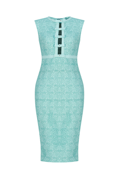 TIFFANY BLUE BOW TIE DETAILED PENCIL DRESS