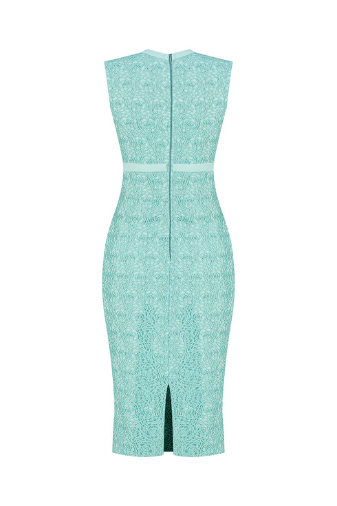 TIFFANY BLUE BOW TIE DETAILED PENCIL DRESS