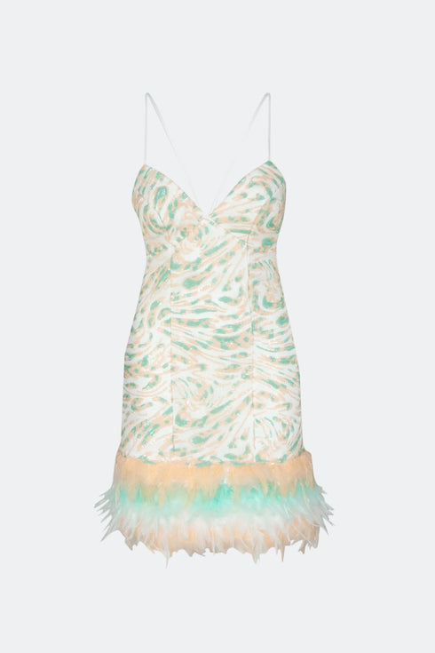 Sequined V Neck Fur Detailed Mini Dress