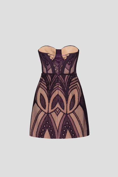 Heart Neck Symmetric Patterned Mini Dress