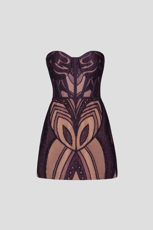 Heart Neck Symmetric Patterned Mini Dress
