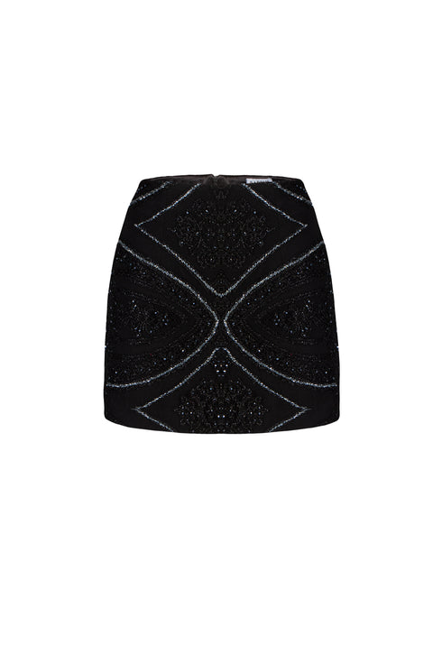 Simetric Patterned Beaded Mini Pencil Skirt