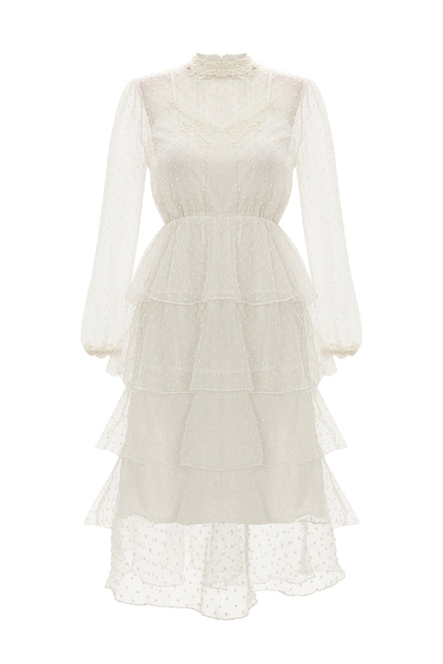 Needlework Detailed Dress With A Layered Skirt