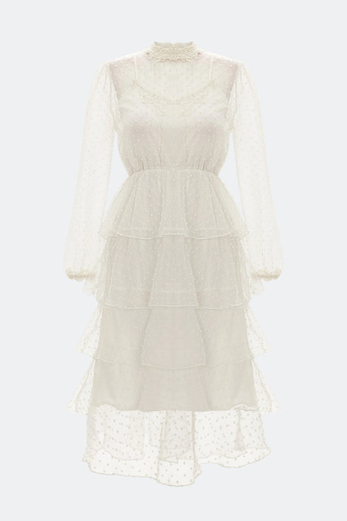 Needlework Detailed Dress With A Layered Skirt
