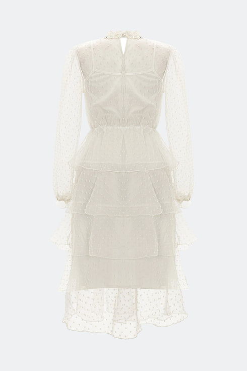 Needlework Detailed Dress With A Layered Skirt