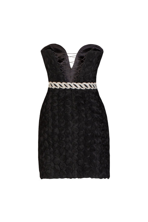 Heart Neck Stone Belted Mini Dress