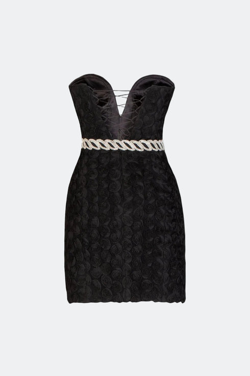 Heart Neck Stone Belted Mini Dress
