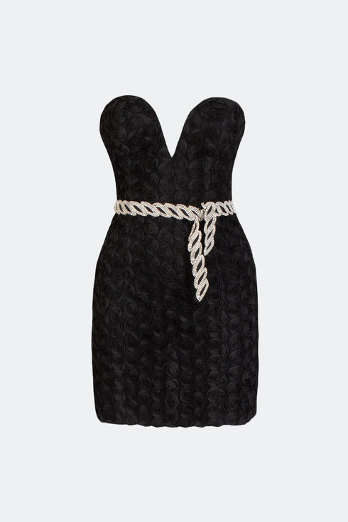 Heart Neck Stone Belted Mini Dress