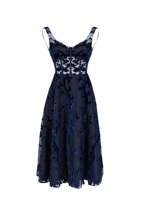 Square Neck Tulle Detailed Midi Dress