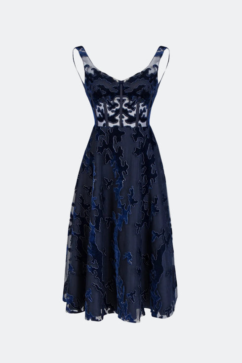 Square Neck Tulle Detailed Midi Dress