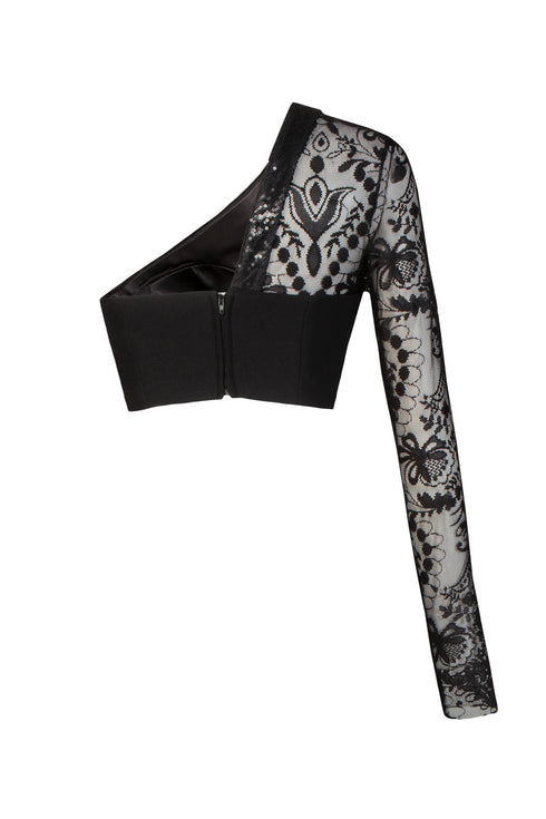 One Shoulder Sequin Fabric Detailed Top