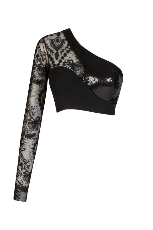 One Shoulder Sequin Fabric Detailed Top