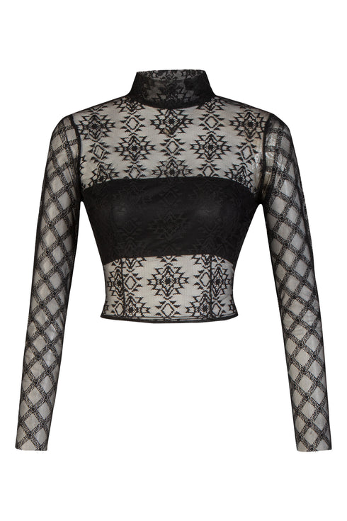 Long Sleeve Turtleneck Lace Top