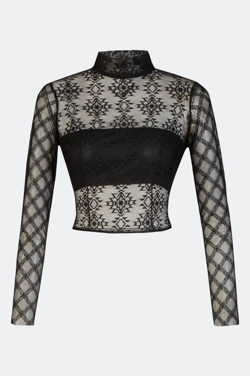 Long Sleeve Turtleneck Lace Top