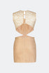 Stone Detailed Lace Mini Dress With Back Decollete