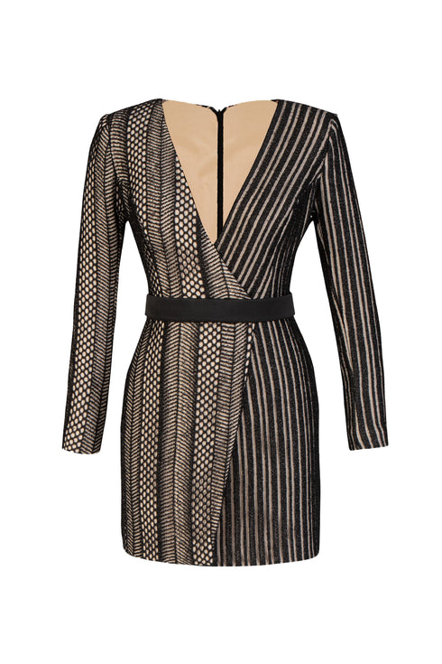 V' Neck Long Sleeve Wrap Mini Dress