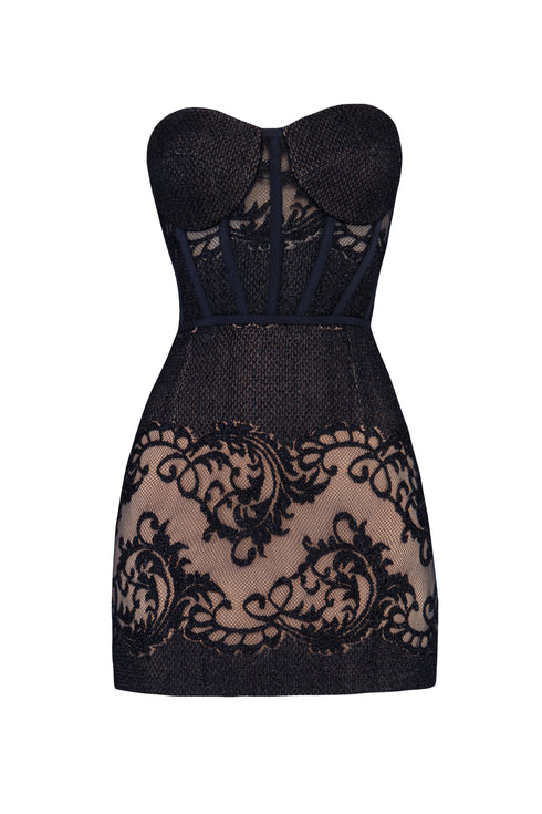Heart Neck Bustier With Lace Detail Mini Dress