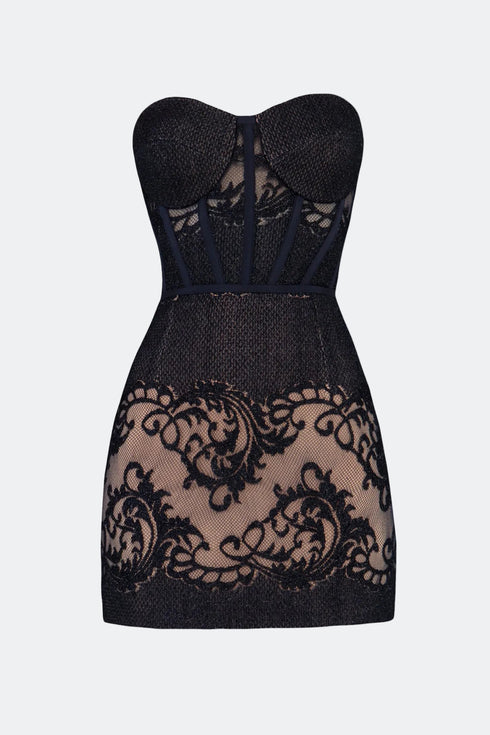 Heart Neck Bustier With Lace Detail Mini Dress