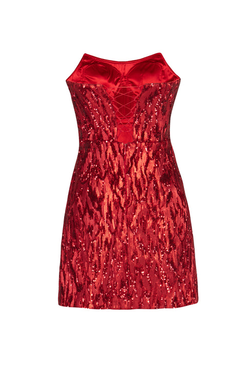 Strapless Front Slit Sequin Mini Dress