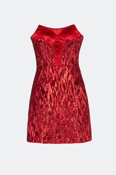 Strapless Front Slit Sequin Mini Dress