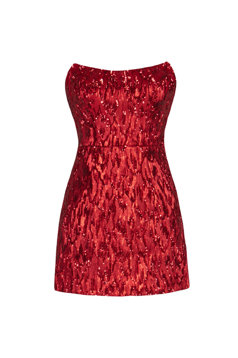 Strapless Front Slit Sequin Mini Dress