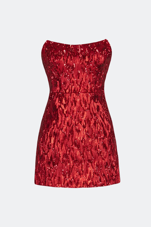 Strapless Front Slit Sequin Mini Dress
