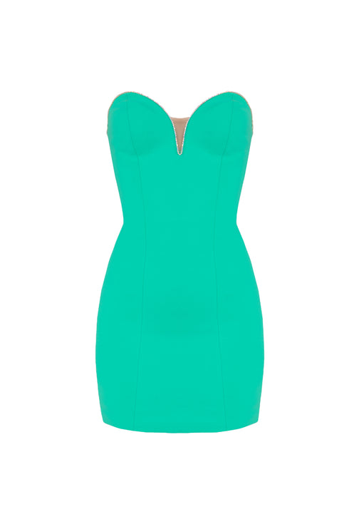 Mini 'V' Decollete Stone Detailed Mini Dress