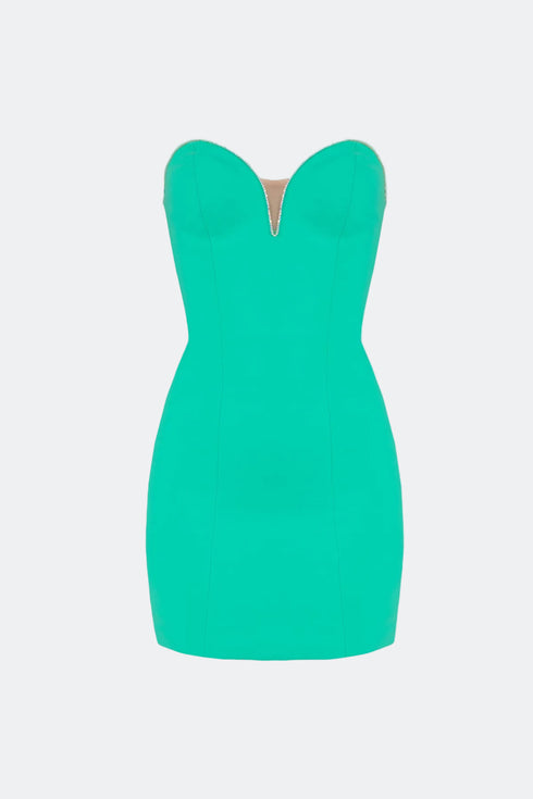 Mini 'V' Decollete Stone Detailed Mini Dress