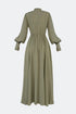 Balloon Sleeve Snap Closure Deep Slit Long Dress