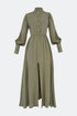 Balloon Sleeve Snap Closure Deep Slit Long Dress