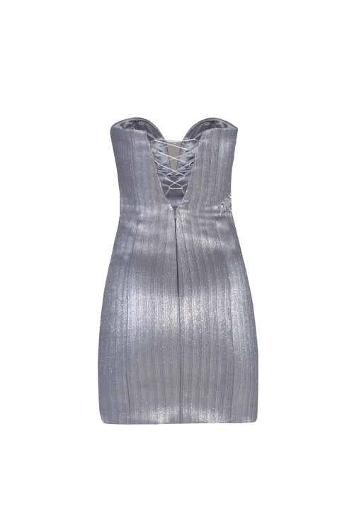 Stone Embroidered Heart Neck Mini Dress