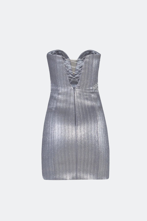 Stone Embroidered Heart Neck Mini Dress
