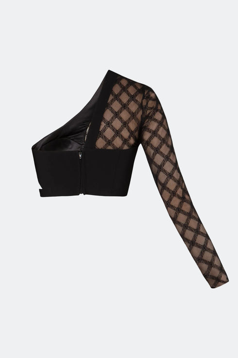 One Shoulder Square Pattern Detailed Top