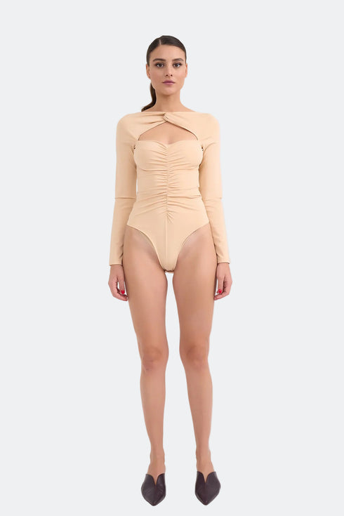 Neck And Chest Detailed Snap Crotch Body With Long Sleeves